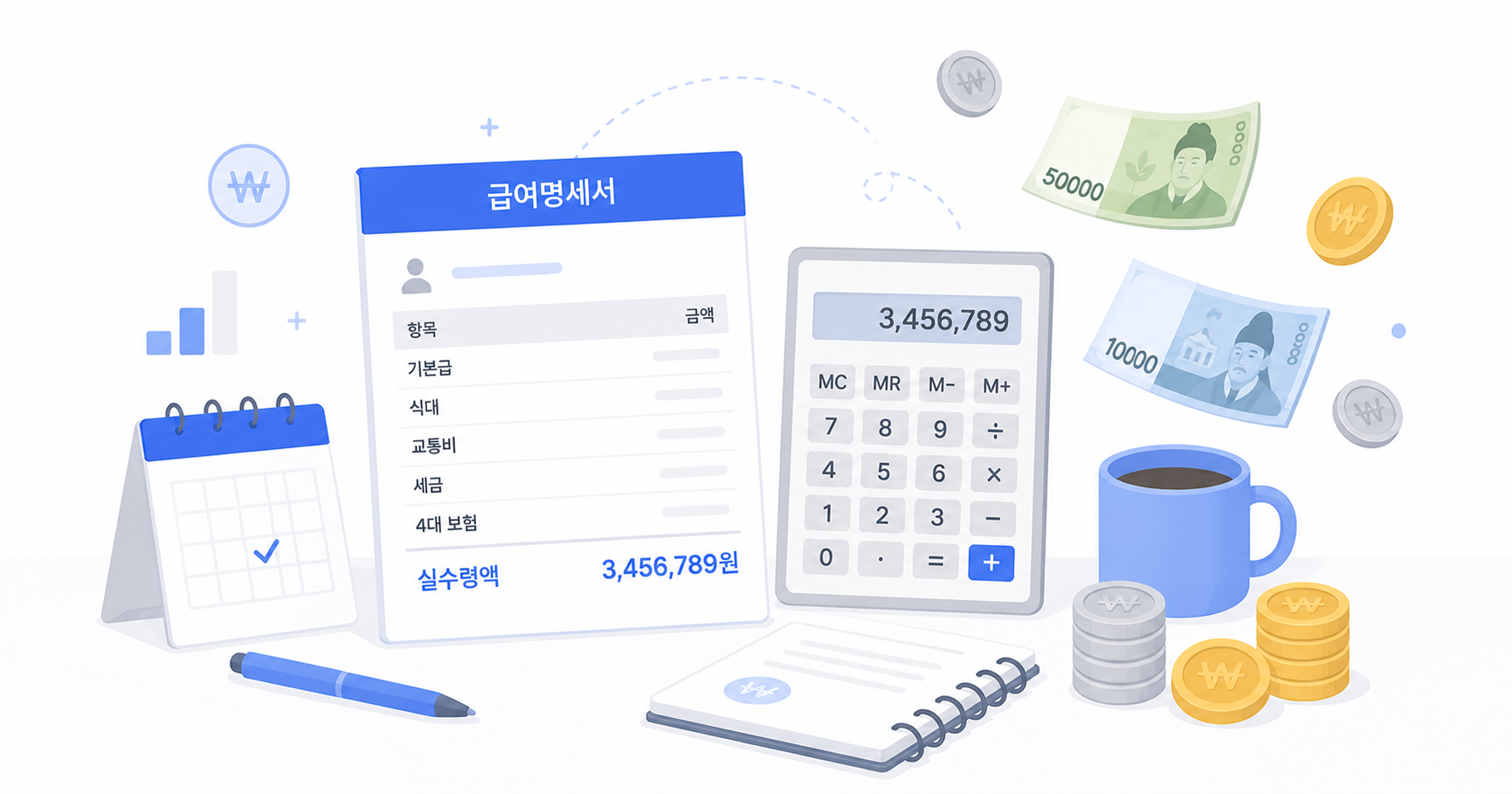 연봉 5천만원 실수령액 시각화 - 4대보험과 세금이 빠지고 통장에 입금되는 금액